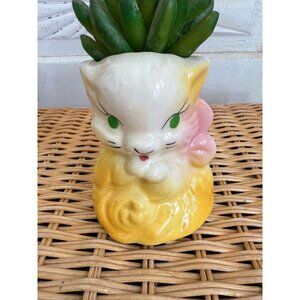 Vintage 50's Shawnee Pottery Yellow Cat Kitten Planter Vase